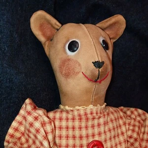 OOAK Primitive Bear Doll Folkart Americana Vintage Handmade Leather Country 19" - Picture 1 of 12