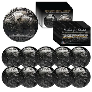 BUFFALO NICKELS Indian Head Full Date Genuine Coins BLACK RUTHENIUM (Lot of 10) - Picture 1 of 3