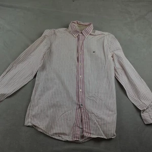 Lacoste Button Up Shirt Mens L Red White Stripes Long Sleeve Relaxed Casual VTG - Picture 1 of 19