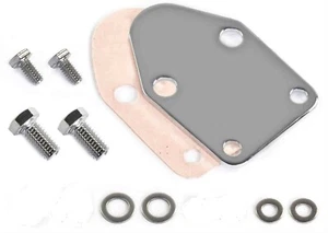 Chrome SB Chevy Fuel Pump Block Off Plate Kit W/ Bolts & Gasket 283 327 350 400 - Picture 1 of 6