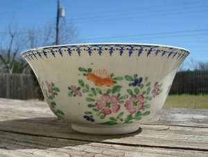 Antique Chinese Export Porcelain Famille Rose Floral Bowl 18th Cent. with Repair - Picture 1 of 11