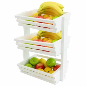 Holz Gemüse Obst Regal Küche Aufbewahrung Halter 3 Ebenen Behälter Weiß - Bild 1 von 3