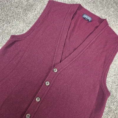 Lands End Sweater Vest Mens Medium Lambswool Cardigan Burgundy Academia Preppy - Image 1 of 4