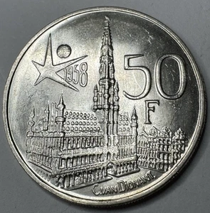 1958 Belgium 50 Francs Brussels World's Fair BU French Text KM-150.1 Details - Picture 1 of 2