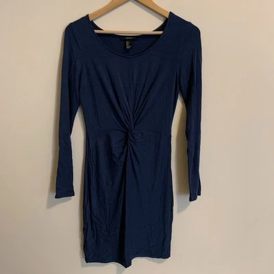 Forever 21 Womens Size Large Dress Long Sleeve Knee Length Gathered Front Blue - Image 1 of 4