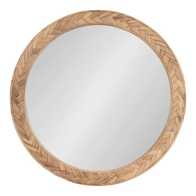 Braywood Modern Pieced Wood Round Mirror, 24 Inch Diameter, Rustic Brown, Dec... - Image 1 of 4