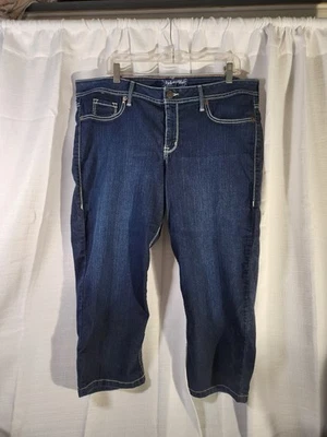 Pantalones de mezclilla capri estilo vintage desvanecidos a azules 18W Plus para mujer bolsillos curvilíneos elásticos Foto 1 de 4