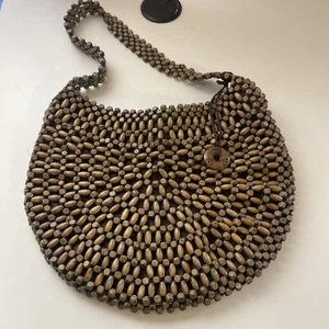 The Sak Satchel Handbag Wooden Beads Design Boho Lined Beaded Strap - Picture 1 of 9