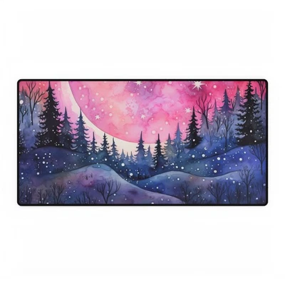 Pink Starry Night Forest Desk Mat | Mousepad, 3 Sizes - Image 1 of 3