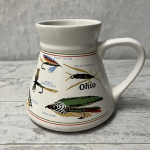 Vintage Fly Fishing Lure OHIO Travel Coffee Mug Wide Base No Spill - Picture 1 of 7