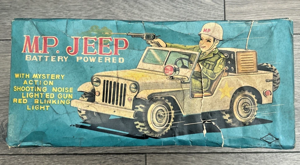 Rare Vintage 1960s Daiya Battery Operated Tin Military Police Jeep from Japan - Image 1 of 4