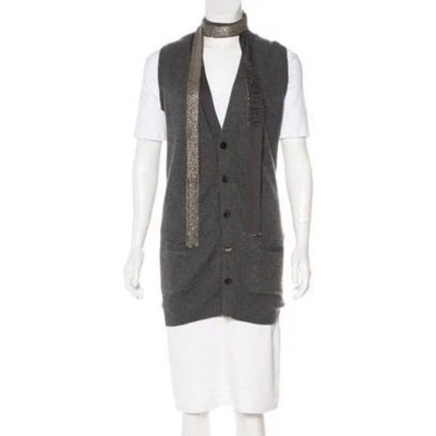 Cárdigan suéter Robert Rodriguez gris cachemir con cuentas corbata sin mangas XSmall Foto 1 de 4