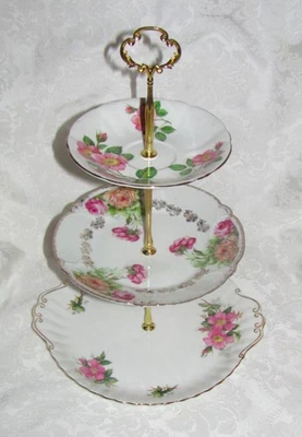 Custom Three Tier Cake Stand Made With Vintage Plates Tea Party - Image 1 of 4