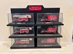Code 3 Set of 6 Chicago Fire Dept. Fire Trucks in Acrylic Boxes with Display - Picture 1 of 11