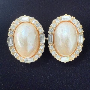 Vintage Christian Dior Perle Kristall Strass goldfarbene Clip-On Ohrringe wie abgebildet - Bild 1 von 8