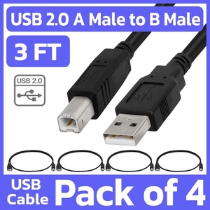 4 Pack Printer Cable 3ft USB 2.0 A Male to B Male Cord for HP Epson Canon Dell - Picture 1 of 6