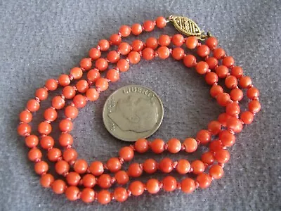 19"  Vintage Antique Natural Orange Coral Bead Necklace 7.5gms  - Image 1 of 4