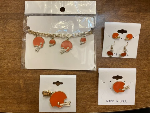 Cleveland Browns Earrings, Pin, Hair Clip, Bracelet SET Deal! Cover