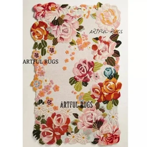 Araceli Floral Ivory Modern Hand-Tufted 100% Wool Area Rug Carpet - Picture 1 of 7