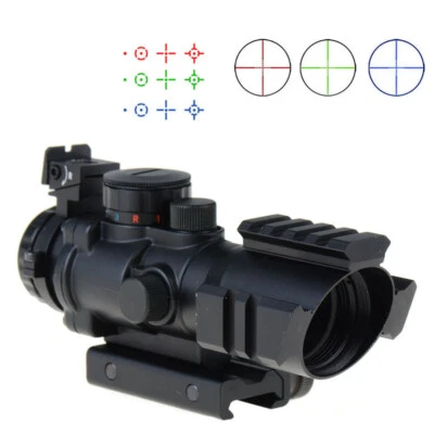 Optics 4X32 Red/Green/Blue Rifle Scope w/Picatinny Tri-illuminated Reticle Sight - Image 1 of 4