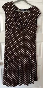 American Living Women’s Size 16 V-neck Brown And White Polka Dot Dress - Picture 1 of 3