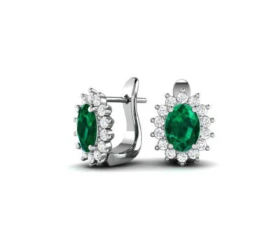 0.84ct Natürlich Rund Diamant Smaragd 14K Weiß Gold Hochzeit Ohrstecker - Bild 1 von 3