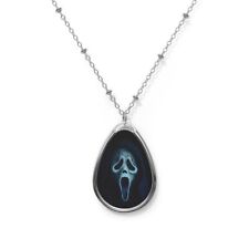 Halloween Scary Scream Movie Theme - Oval Necklace - Silver