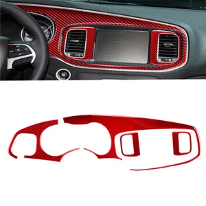 3Pcs Red Carbon Fiber Dash Trim & Air Vent Outlet Trim For Dodge Charger 15-2020 - Picture 1 of 10