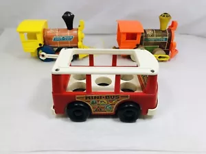 Vintage Fisher Price Mini Bus 1969 “Chug Chug” “Toot Toot” 1960s Trains Lot Of 3 - Picture 1 of 24