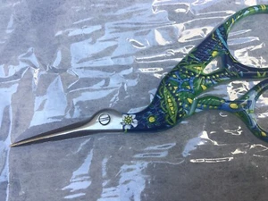 CRANE BIRD STORK EMBROIDERY SCISSORS BLUE FLORAL in ZIP POUCH - Picture 1 of 6