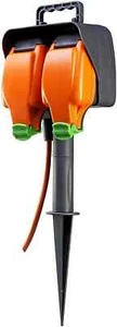 Masterplug resistente a la intemperie exterior doble enchufe 5 metros en línea en espiga de jardín - Imagen 1 de 8