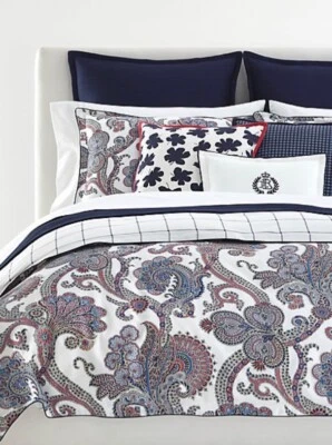 JUEGO DE EDREDÓN RALPH LAUREN CARTER PAISLEY F/Q Y JUEGO DE SÁBANAS RL SLOANE BLANCO QUEEN NUEVO Foto 1 de 4