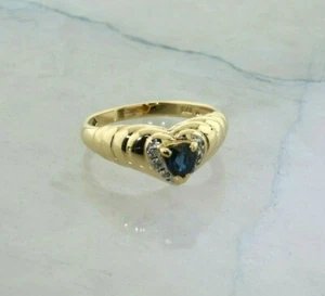 Vintage 10K Gelbgold Saphir und Diamant Herzring Größe 5,75 ca. 1960 - Bild 1 von 5