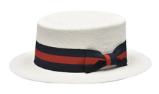 Mens Dress Casual Boater Hat Skimmer Sailor Barbershop Straw White S, M, L, XL