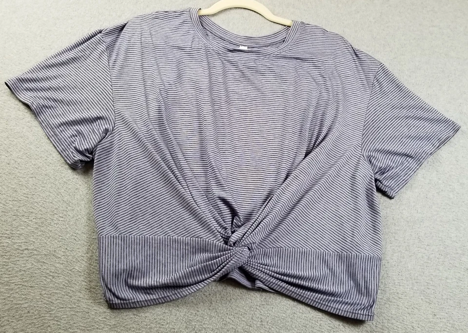 Top corto Zella para mujer extra grande XL azul negro a rayas manga corta gimnasio entrenamiento Foto 1 de 4