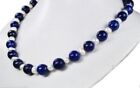 Natural 7-8mm White pearl 10mm Egyptian Lapis Lazuli beads  Necklace 18&#39;&#39;