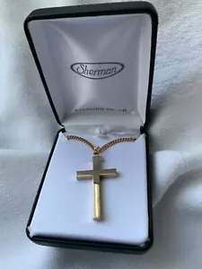 Rhodium Plated Gold Cross Necklace w/18" Chain - NIGB by Sherman/SURGERY NEED $$ - Picture 1 of 3