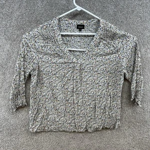 Jones & Co Women's Blouse Size 1X White Multicolor Floral 3/4 Sleeve V-Neck - Picture 1 of 11