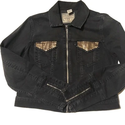 Chaqueta para mujer Levi's Strauss & Co. negra de mezclilla dorada recortada grande  Foto 1 de 4