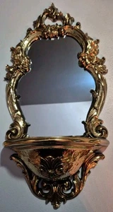 Vintage 1970s Syroco Gold Ornate Wall Mirror & Shelf 2327 Hollywood Regency - Picture 1 of 24