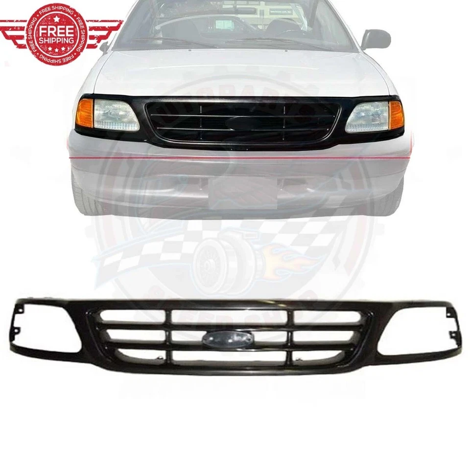 New Front Grille Black Paintable Matte Black Fits 1997-2004 Ford F-150 Heritage Foto 1 de 1