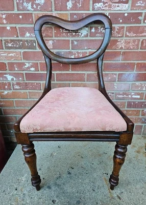 Antique Rosewood Chair Carved Balloon Back Pink Floral Upholstery #3 - Image 1 of 4