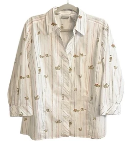 Chico’s Lion Print 3/4 Sleeve Button Front Boxy Shirt SZ XL Lightweight Stretchy - Picture 1 of 9