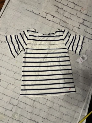 Camisa de manga corta para niñas talla 6 azul marino y blanco a rayas náutica bordada Foto 1 de 4