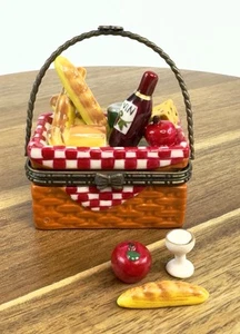 Caja de baratijas con bisagras de porcelana cesta de picnic con vino - ¡Rara! - Imagen 1 de 9
