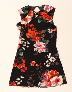 BENETTON Womens Sleeveless A-Line Dress UK 12 Medium Black Floral BN30 - Picture 1 of 3