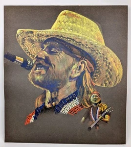 RARO! "Retrato de Willie Nelson de colección 19""x 17"" arte original tiza dibujo pastel" - Imagen 1 de 14