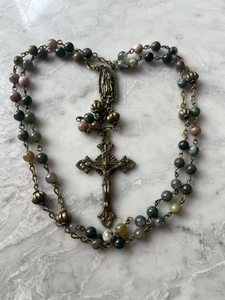 Handmade Guadalupe Multicolor Indian Agate Gemstone Rosary - Picture 1 of 5