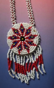 VTG Southwestern Native Tribal Multi-Color Beaded Star Rosette Necklace 24" - Bild 1 von 6
