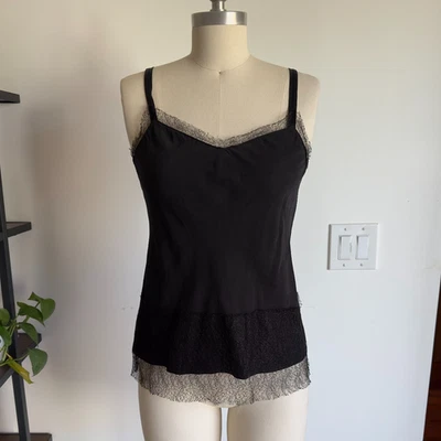 Sexy Camisola Rag & Bone Maya Ribete de Encaje Cuello en V-Negro 100% Seda-Mujer Talla XS Foto 1 de 4